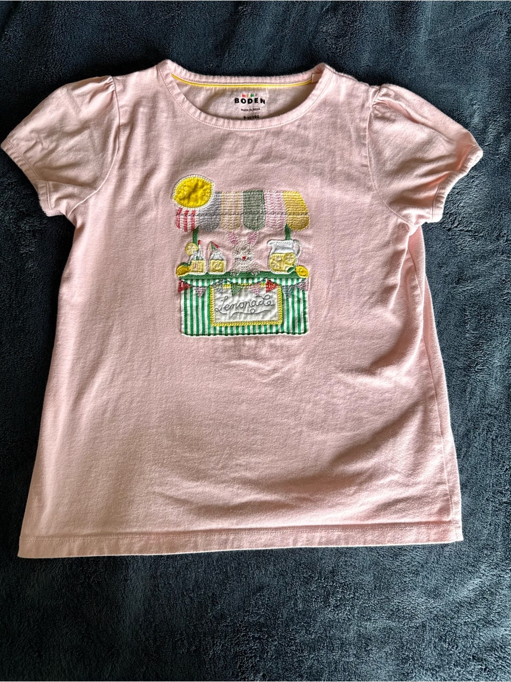 Mini Boden Pink Short Sleeve Tee with Lemonade Applique